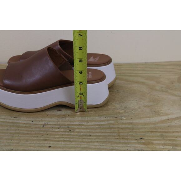 New Sorel Sandals Womens 7 Brown Leather Dayspring Platform Slide Shoes - Picture 6 of 7